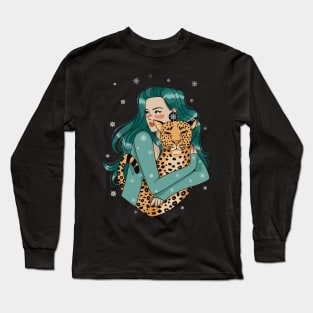 Girl and Leopard Long Sleeve T-Shirt